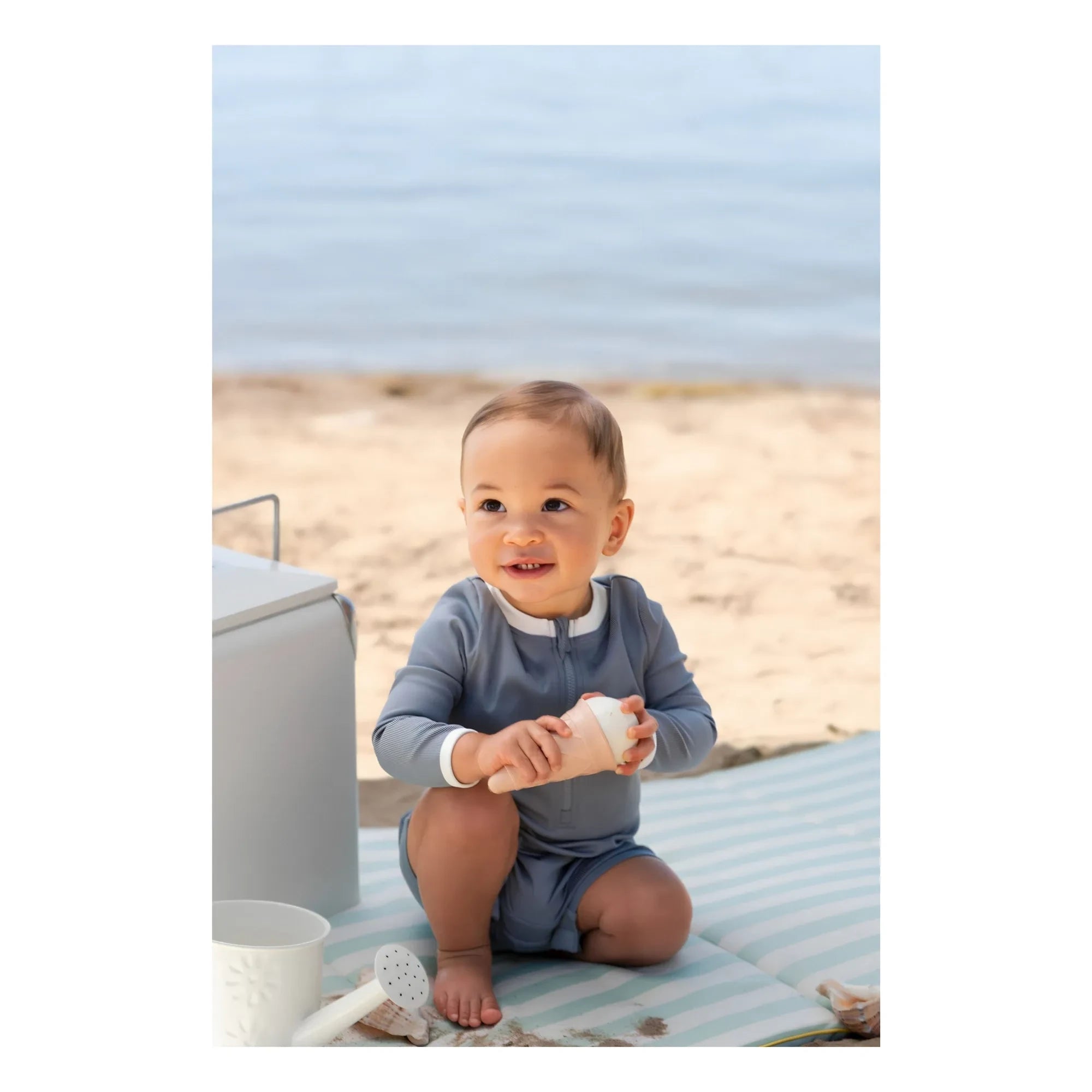 Petit Lem - Textured Recycled Fiber UV Protection Jumpsuit Shorts | Blue