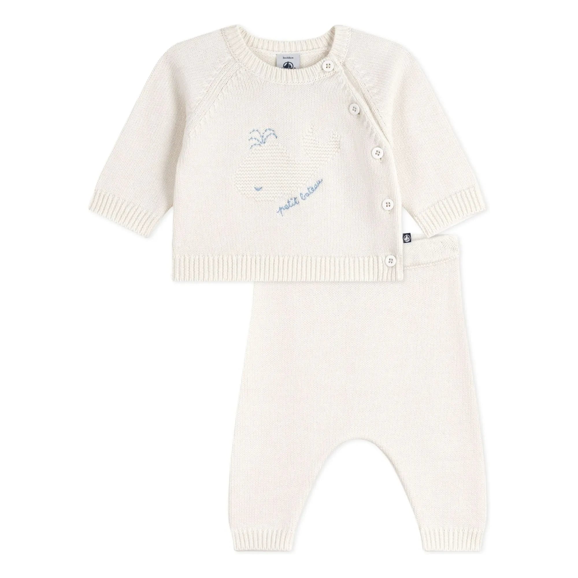 Petit Bateau - Whale Wool Sweater and Pants Set | White