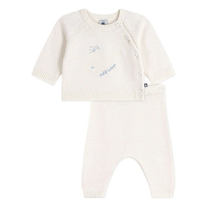 Petit Bateau - Whale Wool Sweater and Pants Set | White