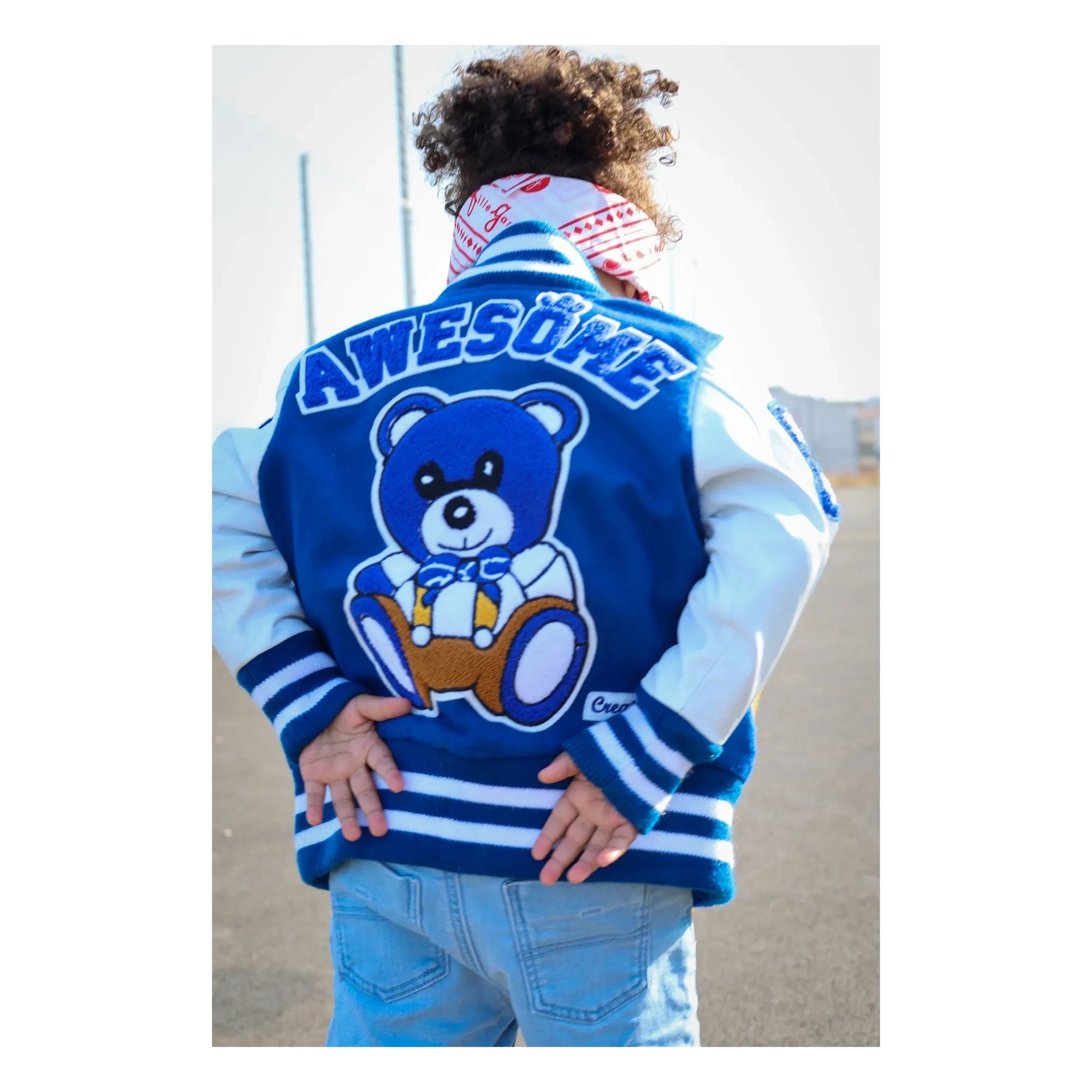Fille Garçon - Deri Yamali Harika Letterman Bomber Ceket | Mavi