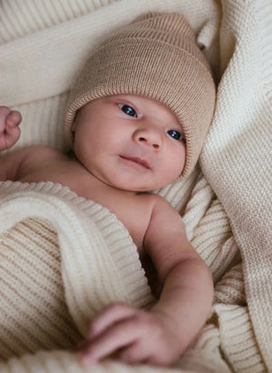 Hvid - Fonzie Merino Wool Baby Beanie | Sand