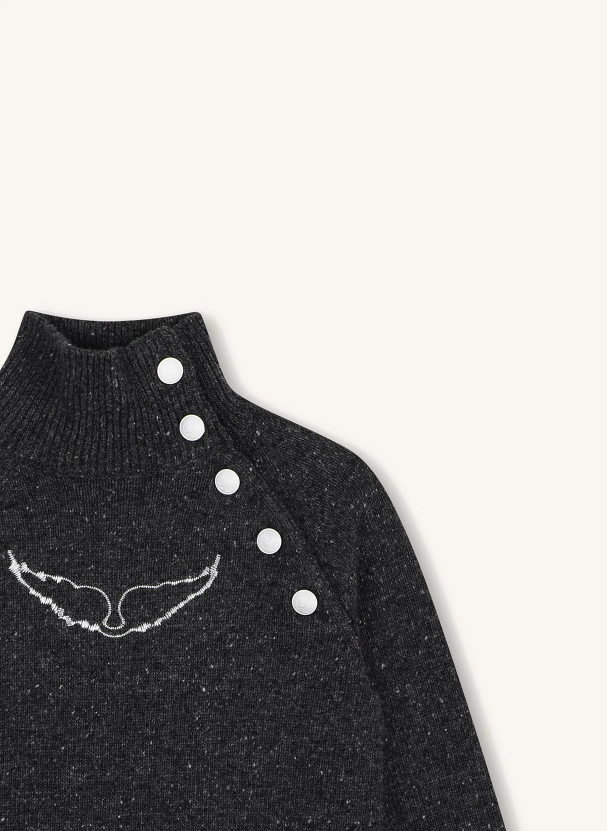 Zadig & Voltaire - Buttoned Wool Batwing Sweater | Charcoal Grey