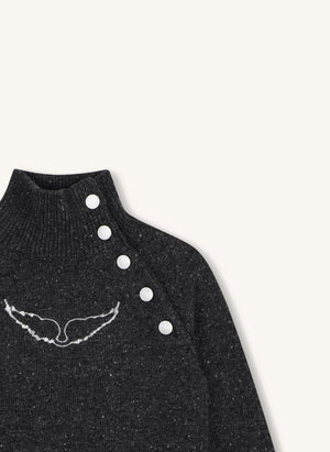 Zadig & Voltaire - Buttoned Wool Batwing Sweater | Charcoal Grey