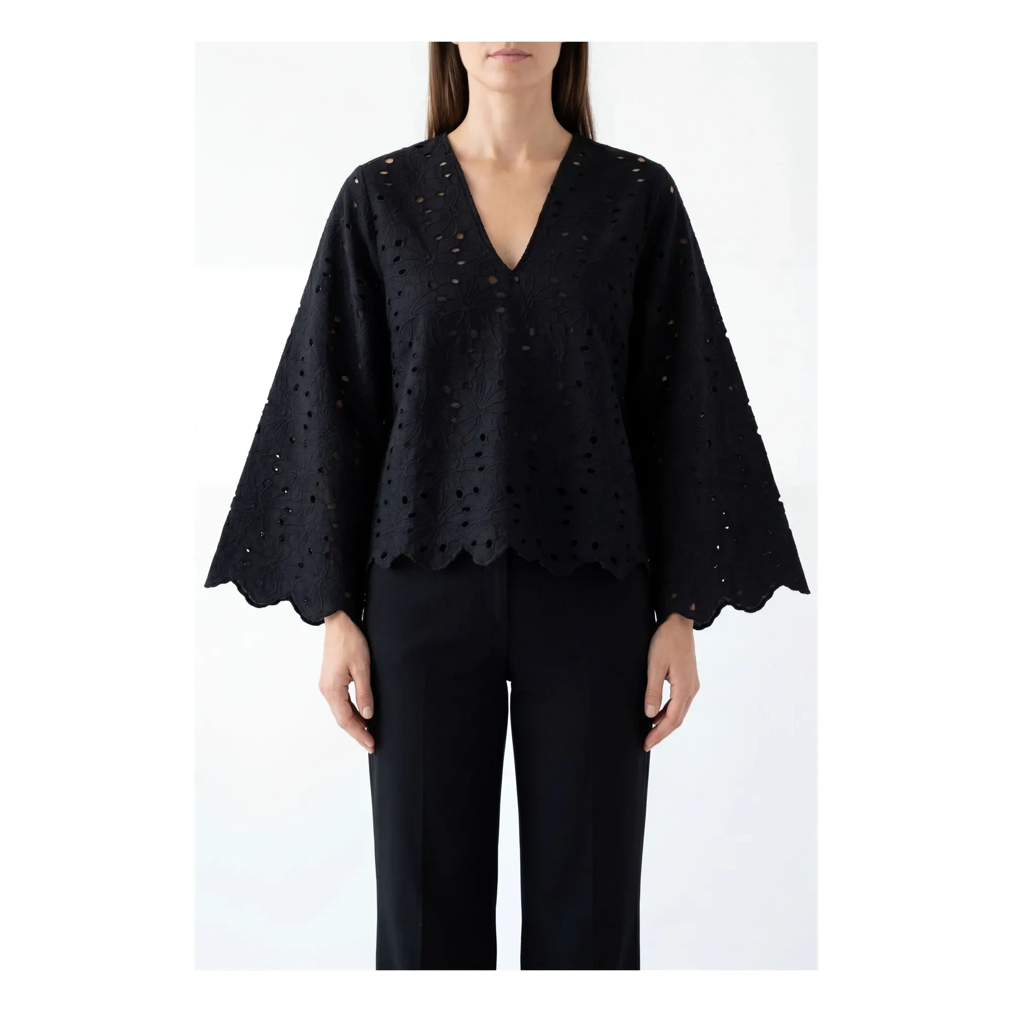 BELLEPIECE - Gabriella Cotton Embroidered Blouse | Black