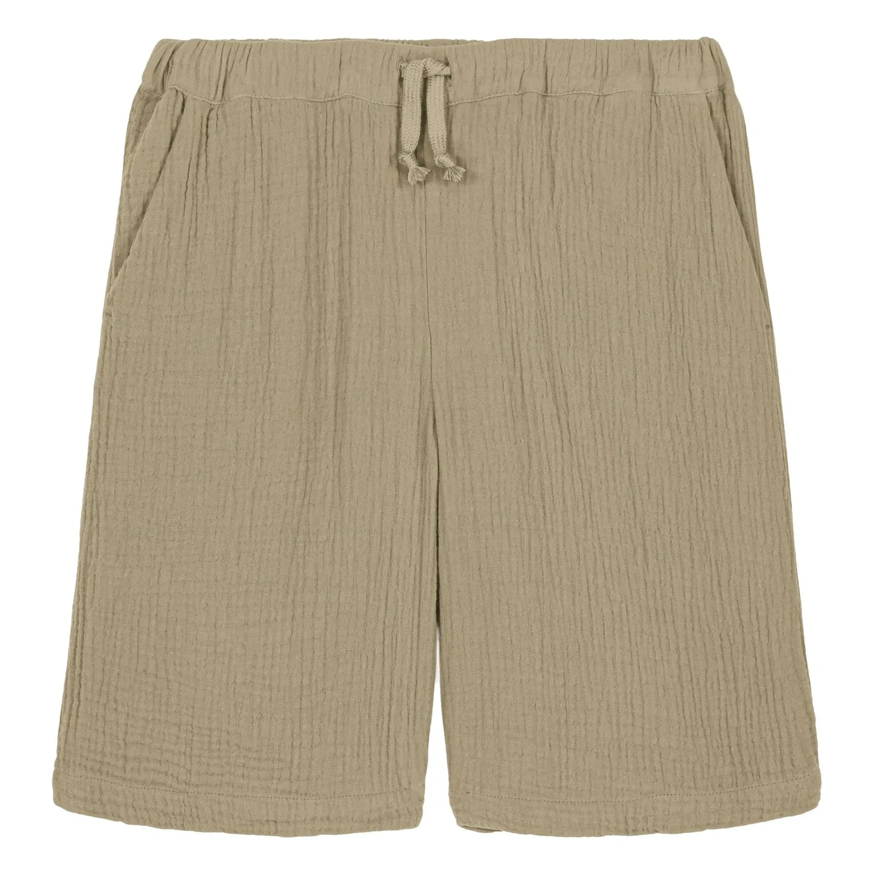 Studio Bohème - Basile Waffle Bermuda Organic Cotton Gauze Cloth | Khaki
