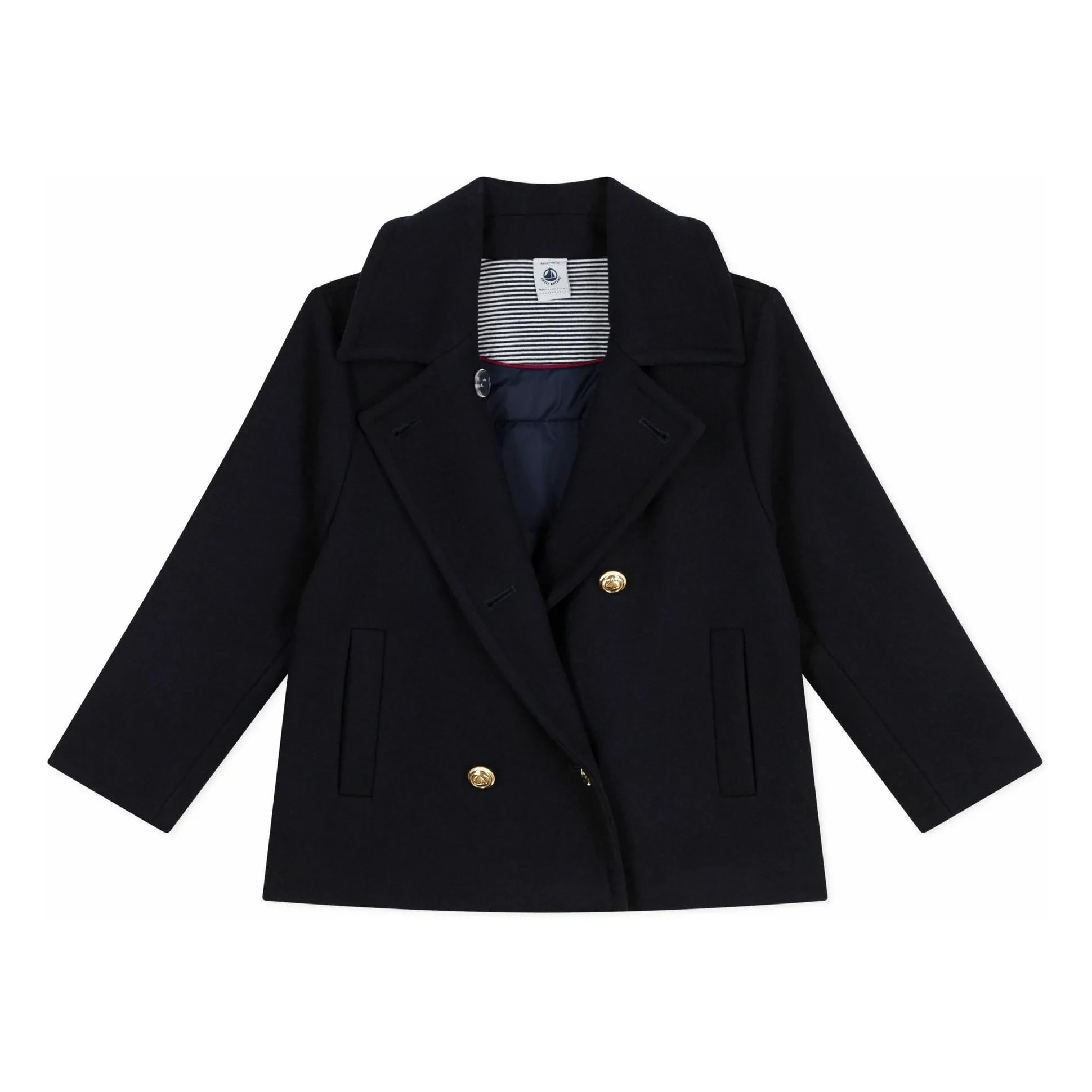 Petit Bateau - Double-breasted wool pea coat | Night Blue