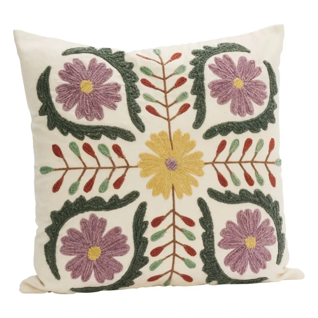 Madam Stoltz - Suzani Embroidered Cushion Cover | Pink