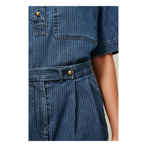 Sessùn - Santa Port Cotton Striped Shorts | Navy Blue