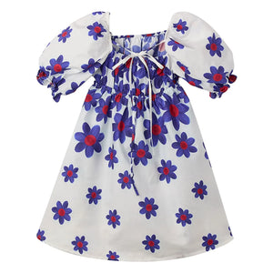 Fabula - Balloon Sleeve Floral Midi Dress | White