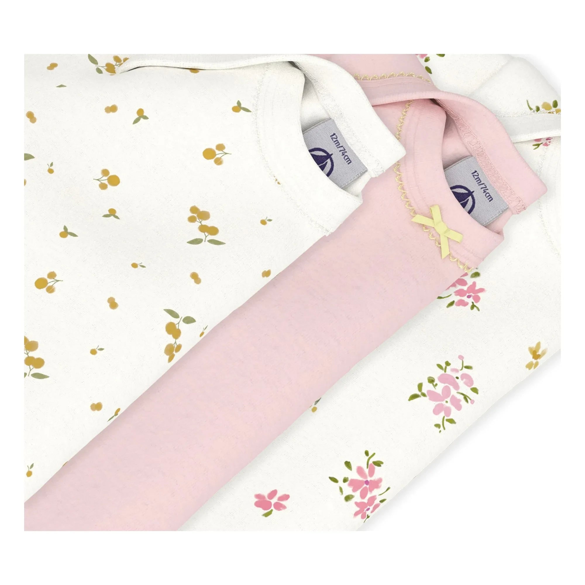 Petit Bateau - Set of 3 Floral Bodysuits | White