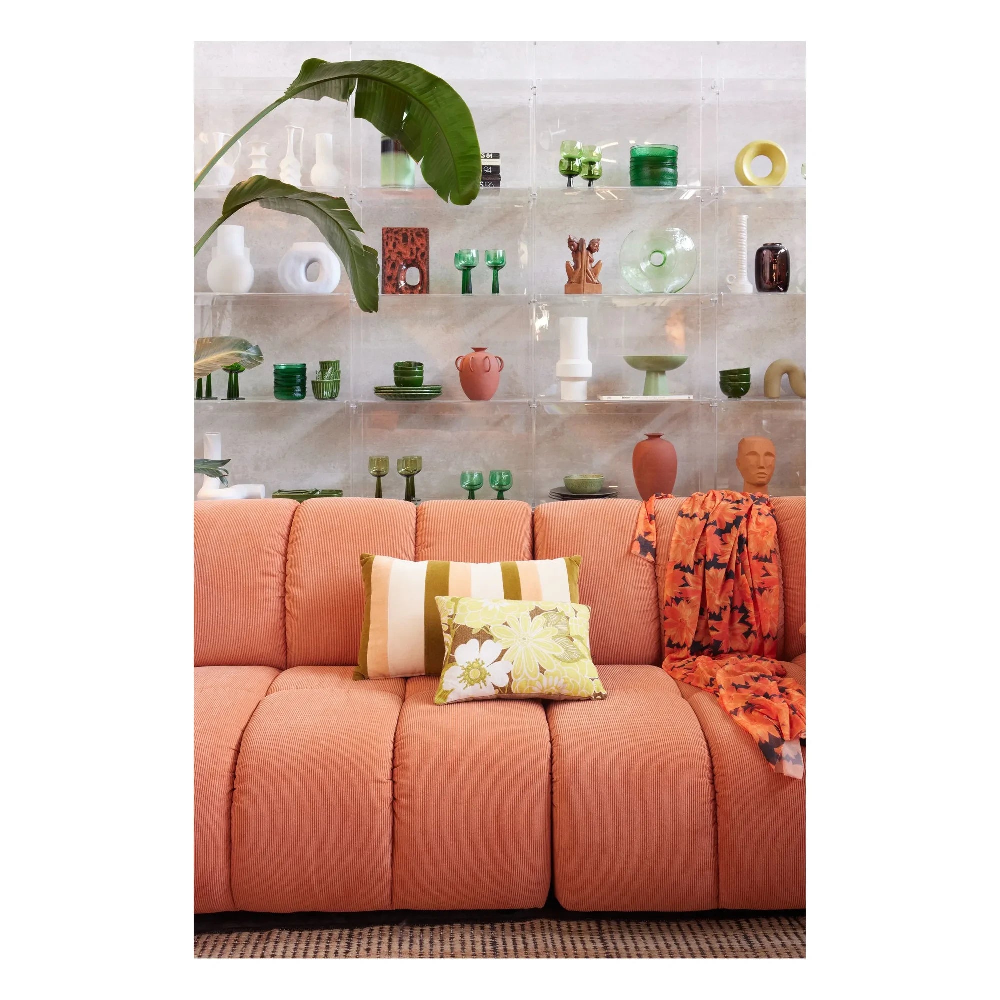 HKliving - Poppy embroidered cushion | Anise green