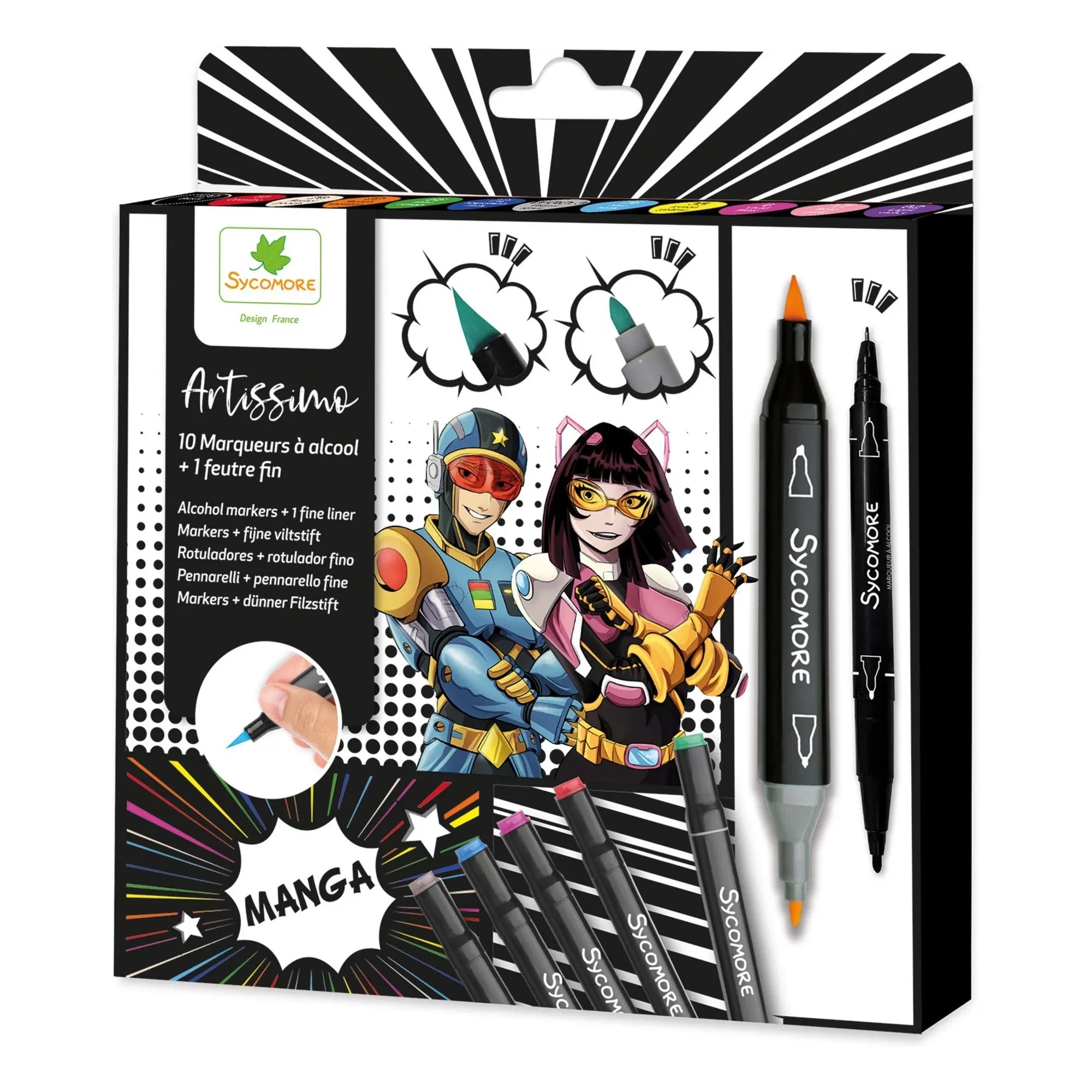Sycomore - 10 alcohol-based markers + 1 fine marker