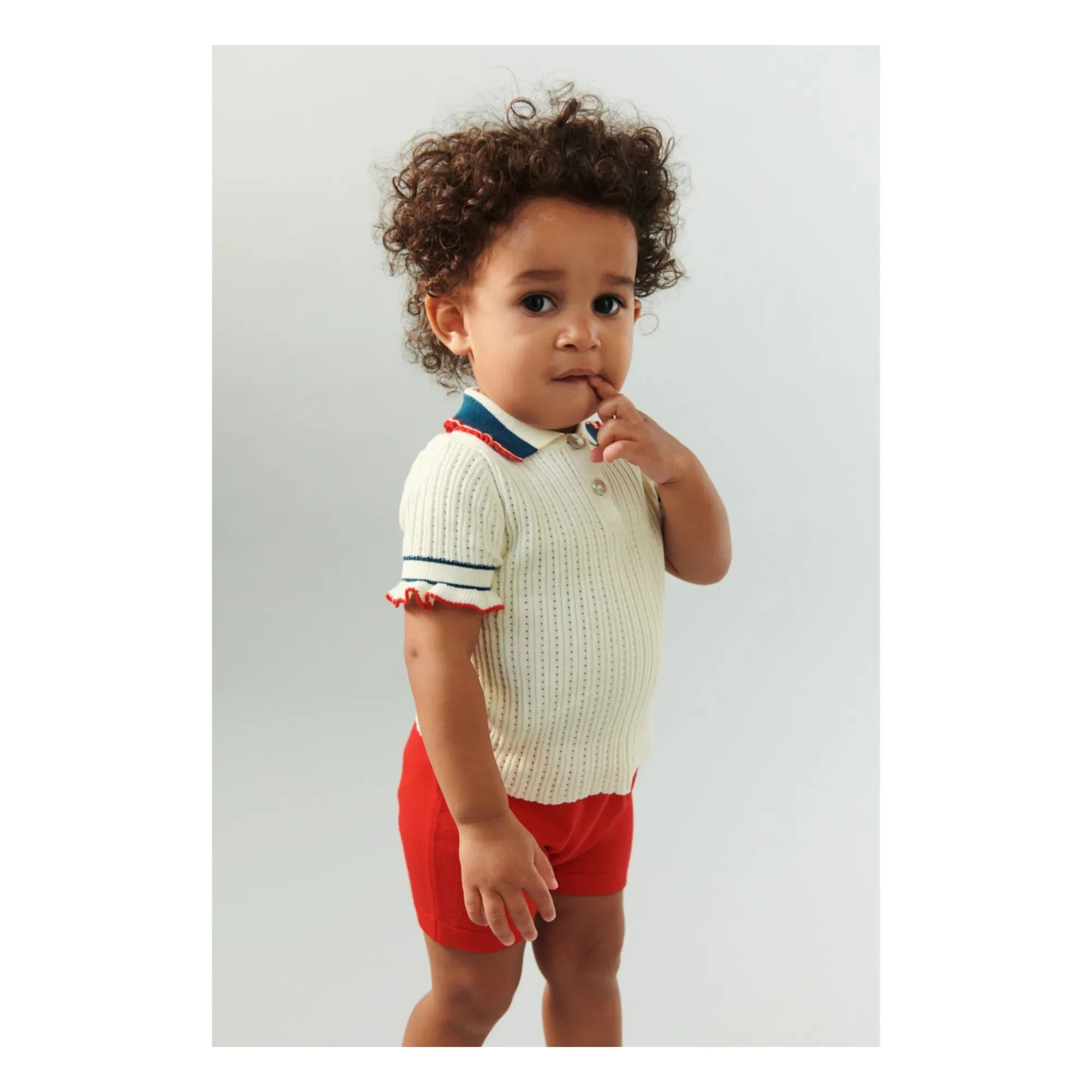 FUB - Polo Pointelle Thin Organic Cotton Knit | Ecru
