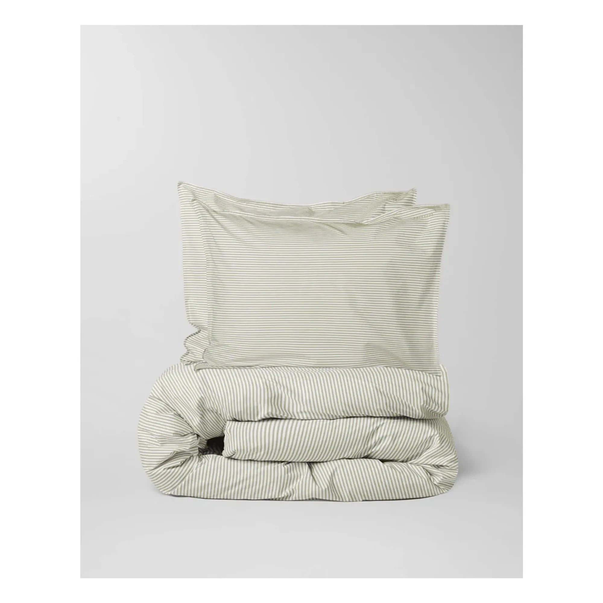 Suite 702 - Organic Percale Striped Duvet Cover - Olive-Cream | Olive