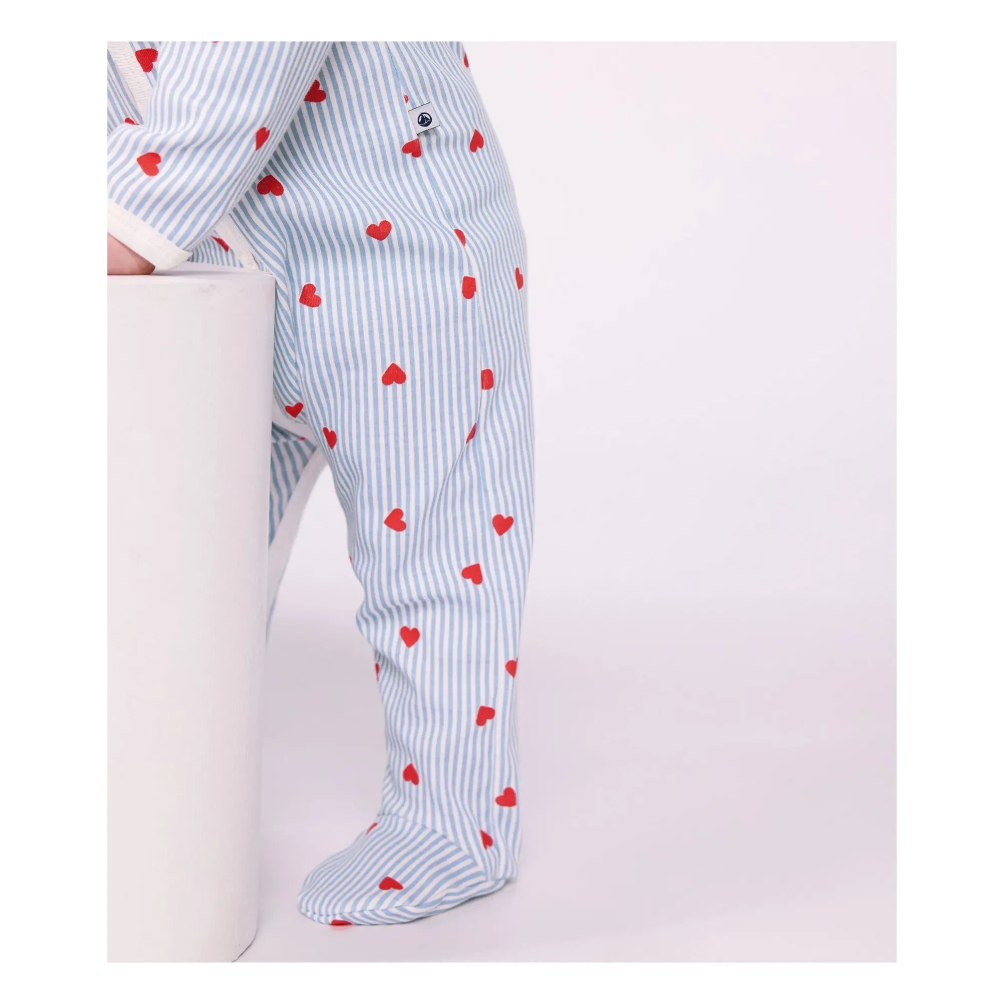 Petit Bateau - Çizgili Pijama Kalp Organik Pamuk | Mavi