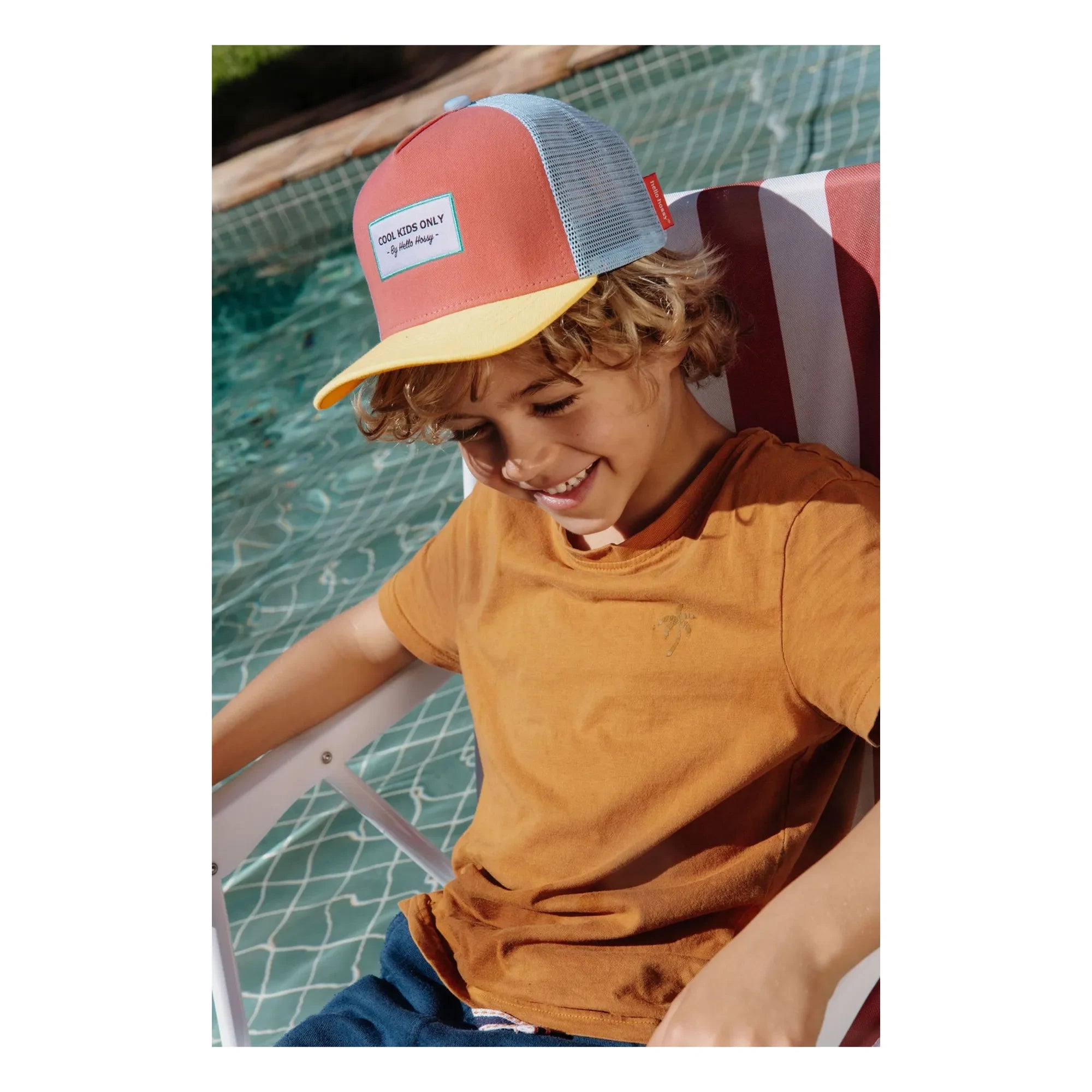 Hello Hossy - Trucker Mini Organic Cotton Curved Visor Hat | Coral
