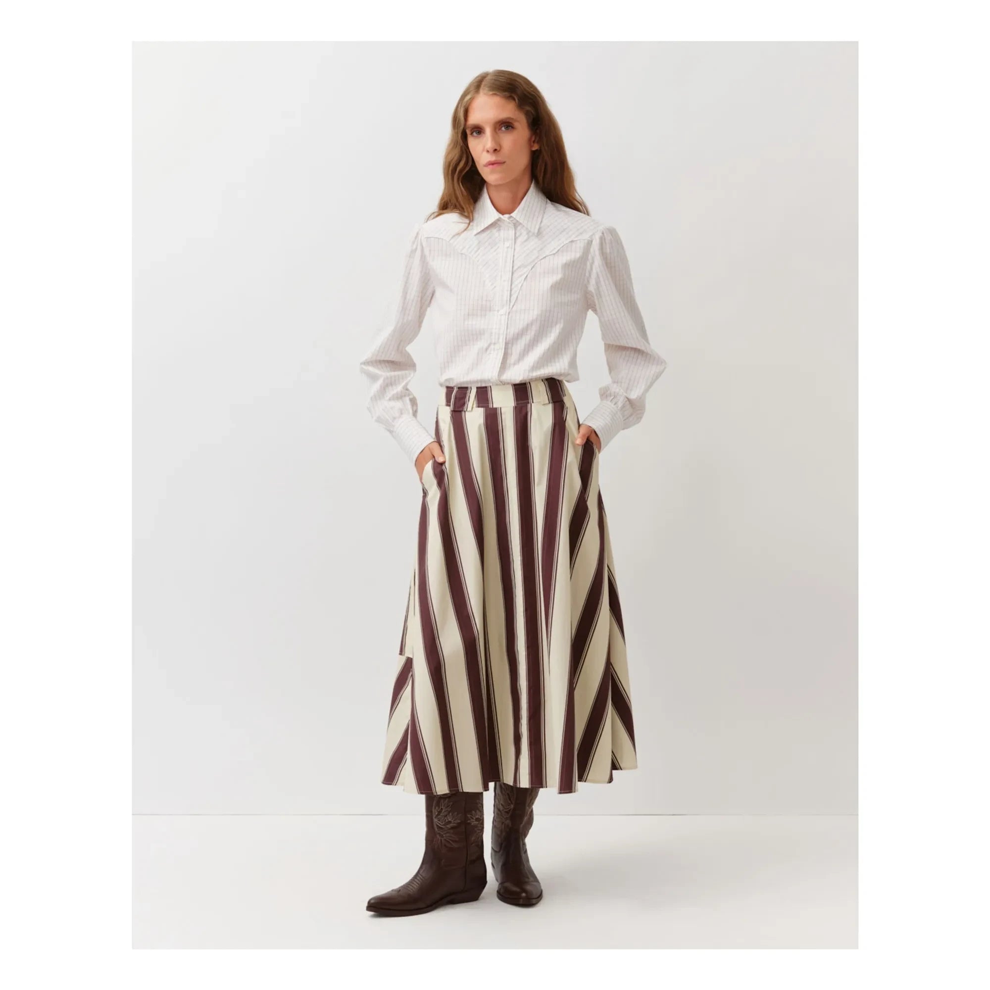Diega - Jomo Striped Skirt | Ecru