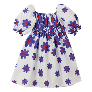 Fabula - Balloon Sleeve Floral Midi Dress | White