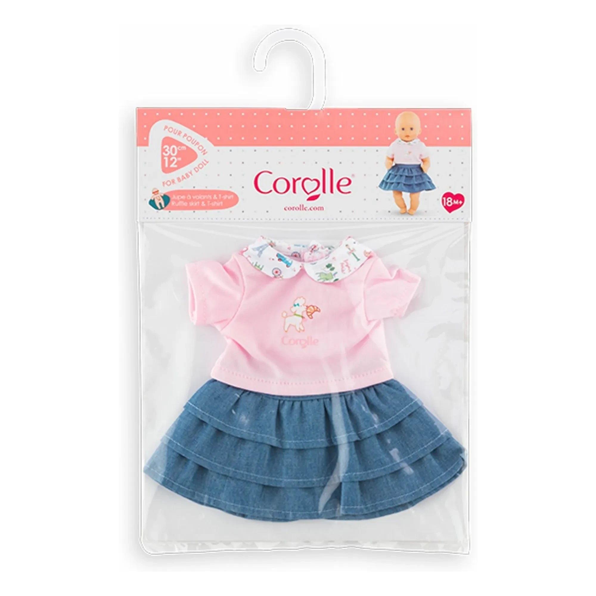 Corolle - 30 cm Baby T-Shirt and Skirt | Un Weekend à Paris | Powder Pink