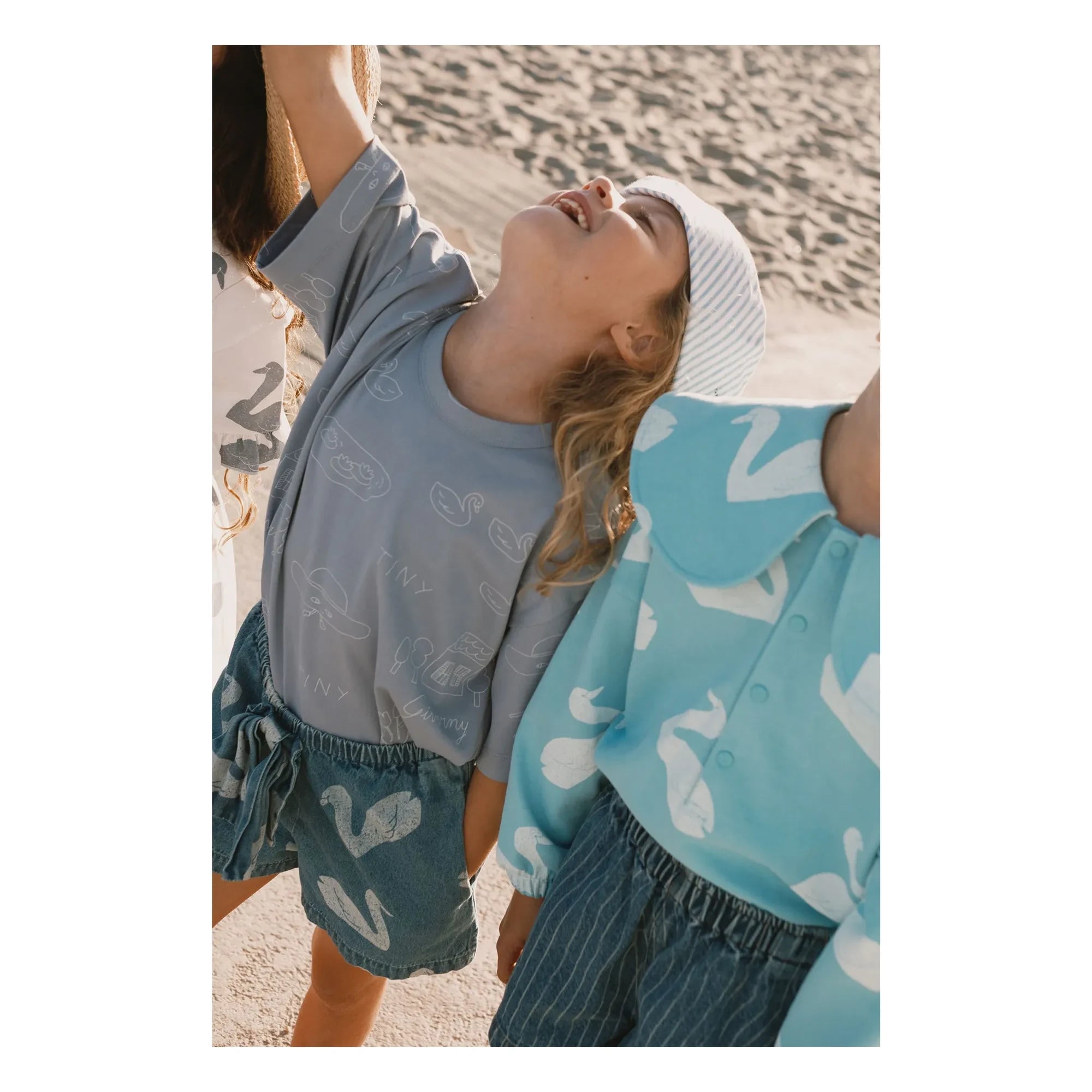 Tinycottons - Tiny Swans Organic Cotton T-shirt | Gray Blue