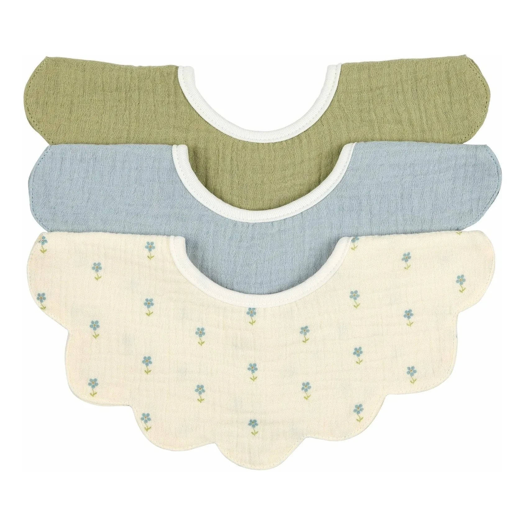 Soft Spot - Purple Violet Organic Cotton Leaf Bibs - Set of 3 | Blue