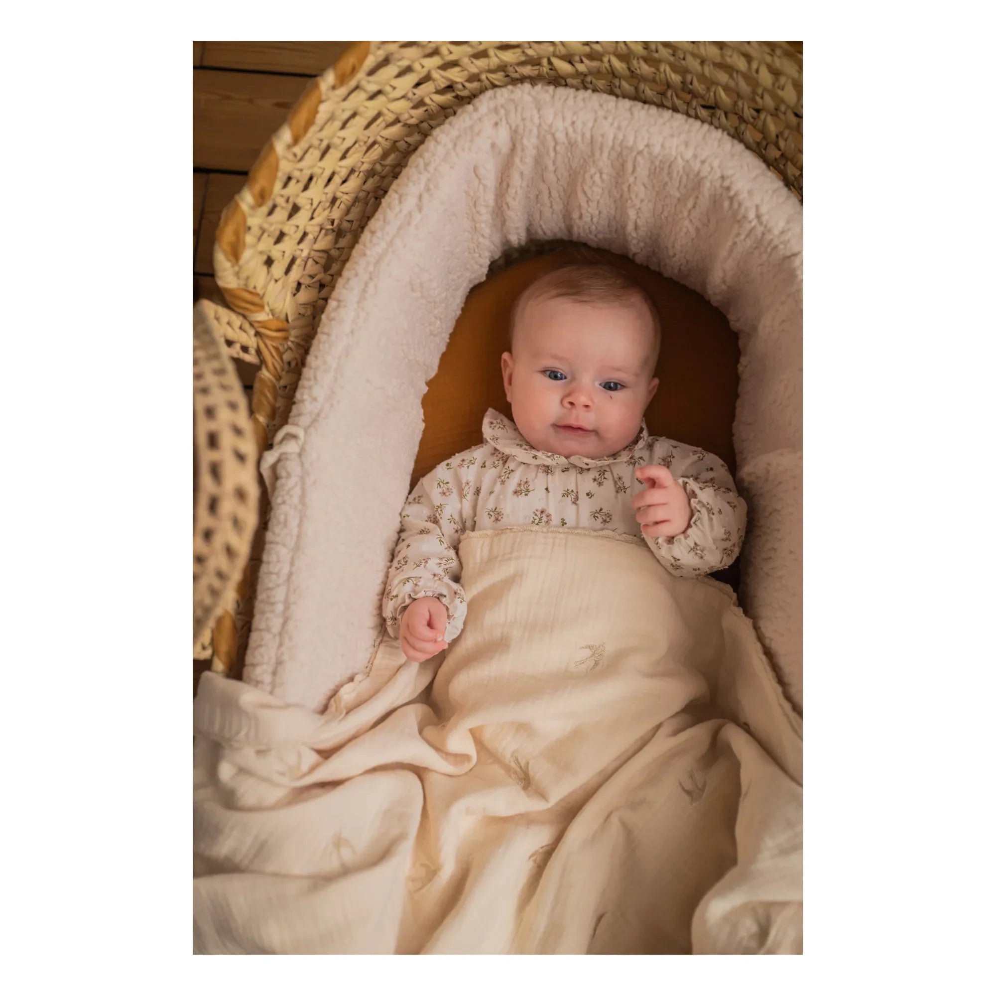 Gentil Coquelicot - Embroidered Swallow Cotton Muslin Blanket