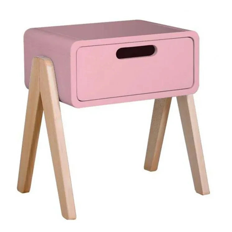 Laurette - Natural Wooden Leg Small Robot Nightstand | Dusty Pink