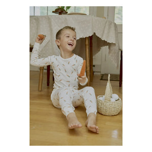 Petit Lem - Organic Cotton Ribbed Carrot-Patterned Pajamas | White