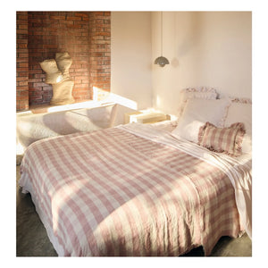 Maison de Vacances - Washed Linen Vichy Cottage Throw | Nude