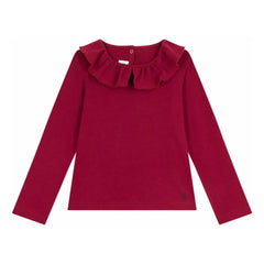Petit Bateau - Organik pamuklu fırfırlı yakalı T-shirt | Bordo