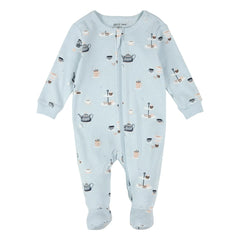Petit Lem - Pajama Party Organic Cotton Footed Pajamas | Light Blue