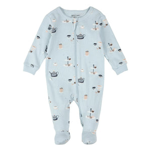 Petit Lem - Pajama Party Organic Cotton Footed Pajamas | Light Blue