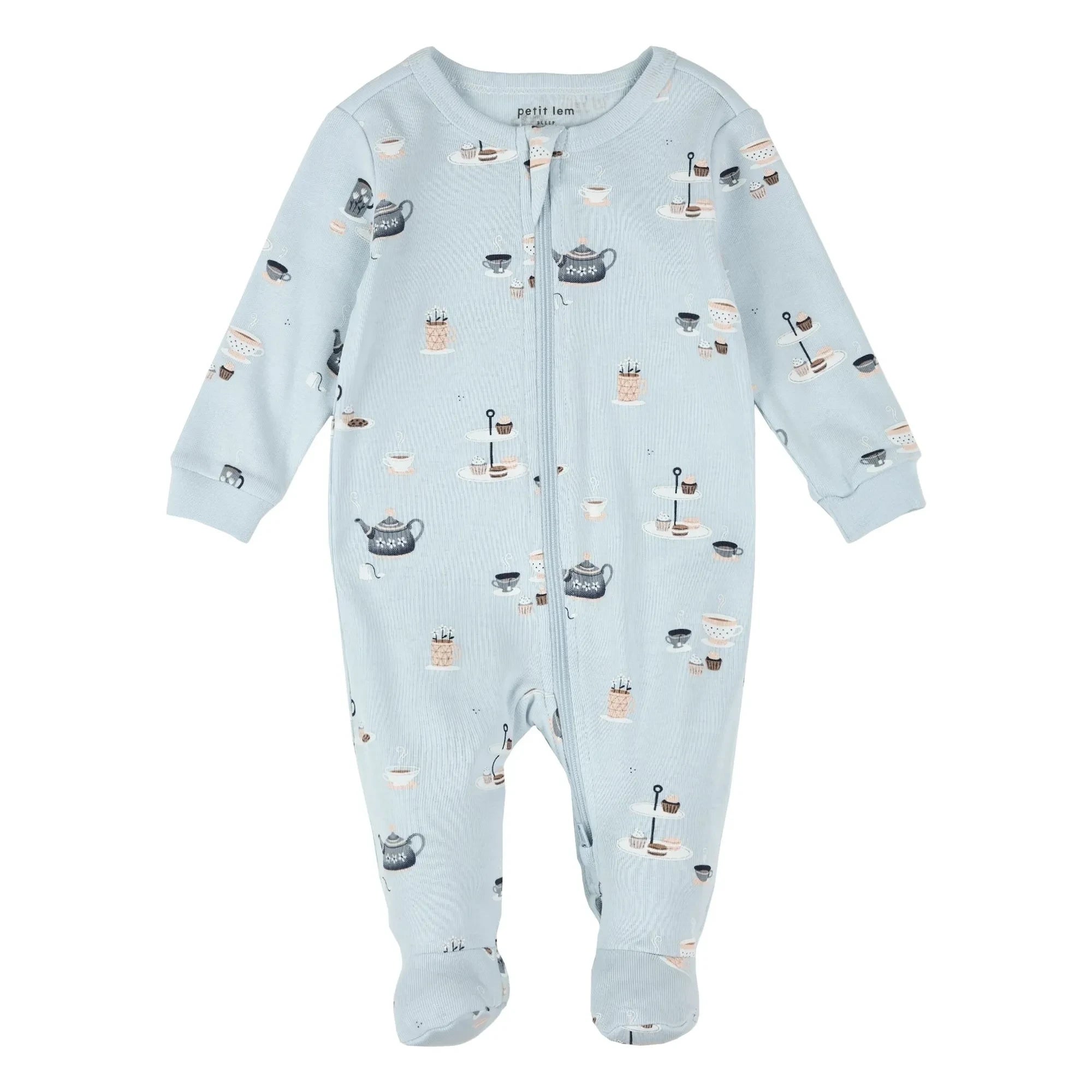 Petit Lem - Pajama Party Organic Cotton Footed Pajamas | Light Blue