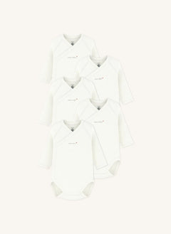 Petit Bateau - 5-Pack Mon Coeur Organic Cotton Wrap Bodysuit Set | White