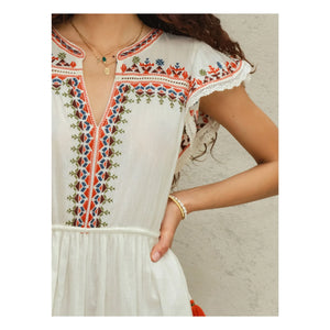 M.A.B.E. - Rani Cotton Embroidered Dress | Ecru