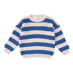 THE LiTTLE POETS - Gastão Striped Organic Cotton Sweater | Royal Blue
