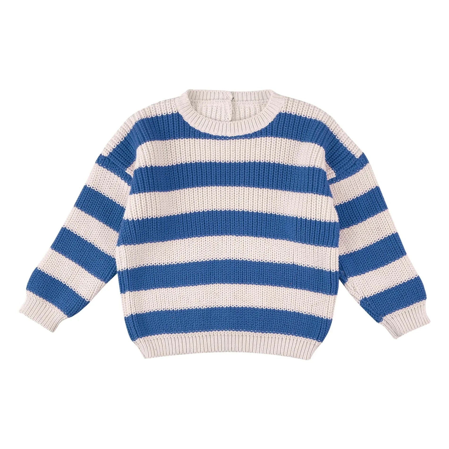 THE LiTTLE POETS - Gastão Striped Organic Cotton Sweater | Royal Blue