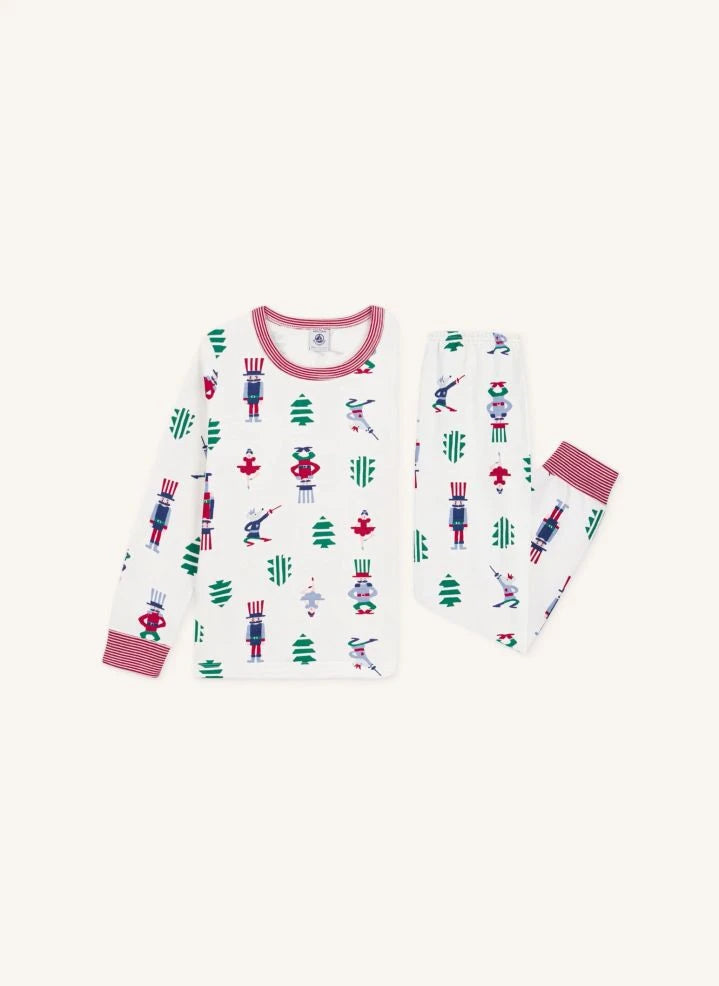 Petit Bateau - Noel Pijamaları Organik Pamuk | Beyaz