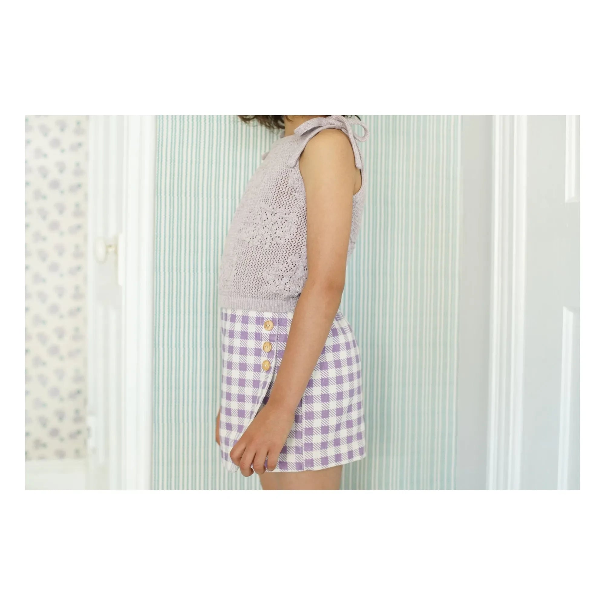 Soor Ploom - Olive Colored Checkered Short Skirt | Lilac