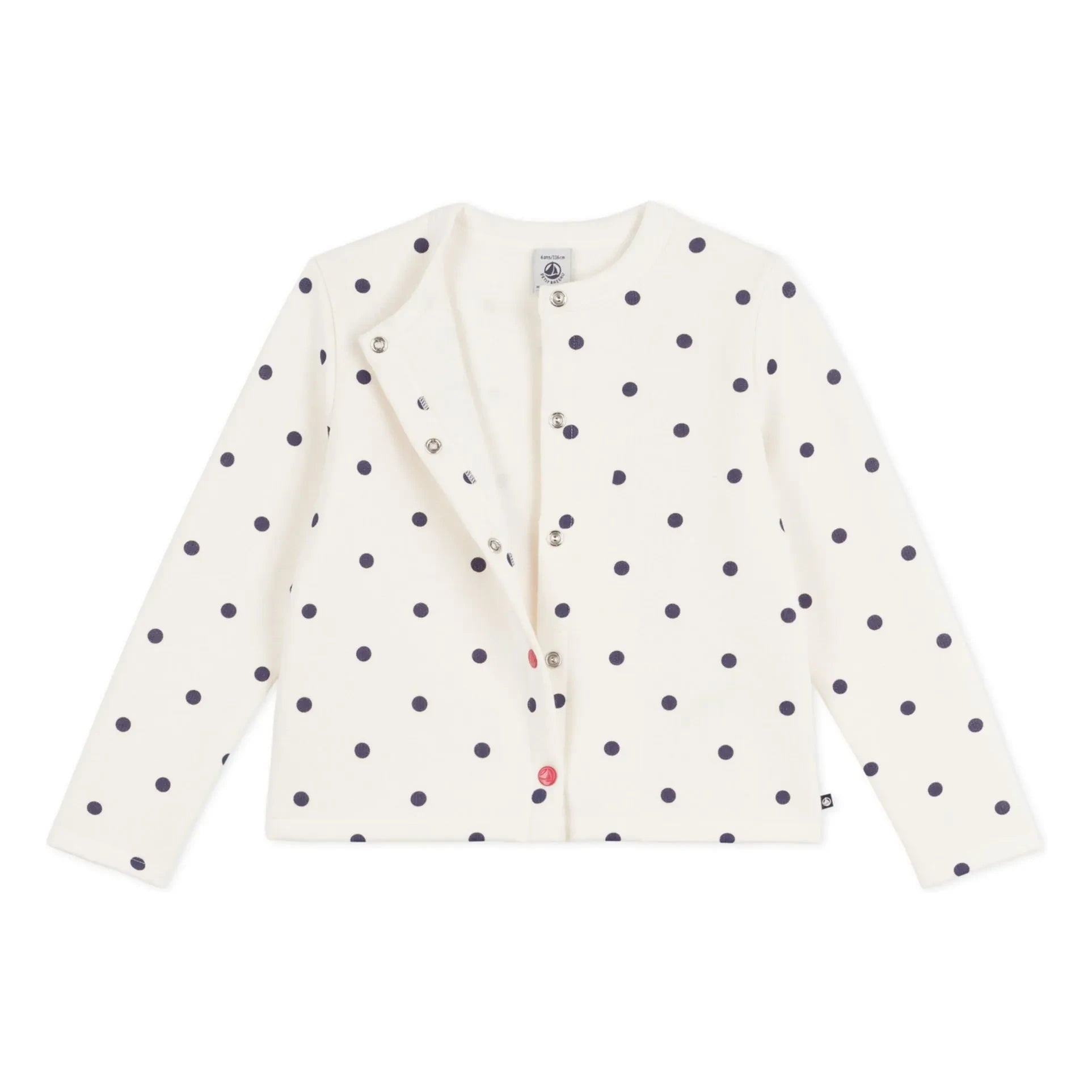 Petit Bateau - Cotton Fleece Polka Dot Cardigan | Ecru