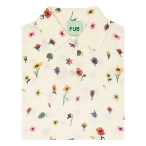 FUB - Floral Pattern Polo T-Shirt Extra Thin Mesh Organic Cotton | Ecru