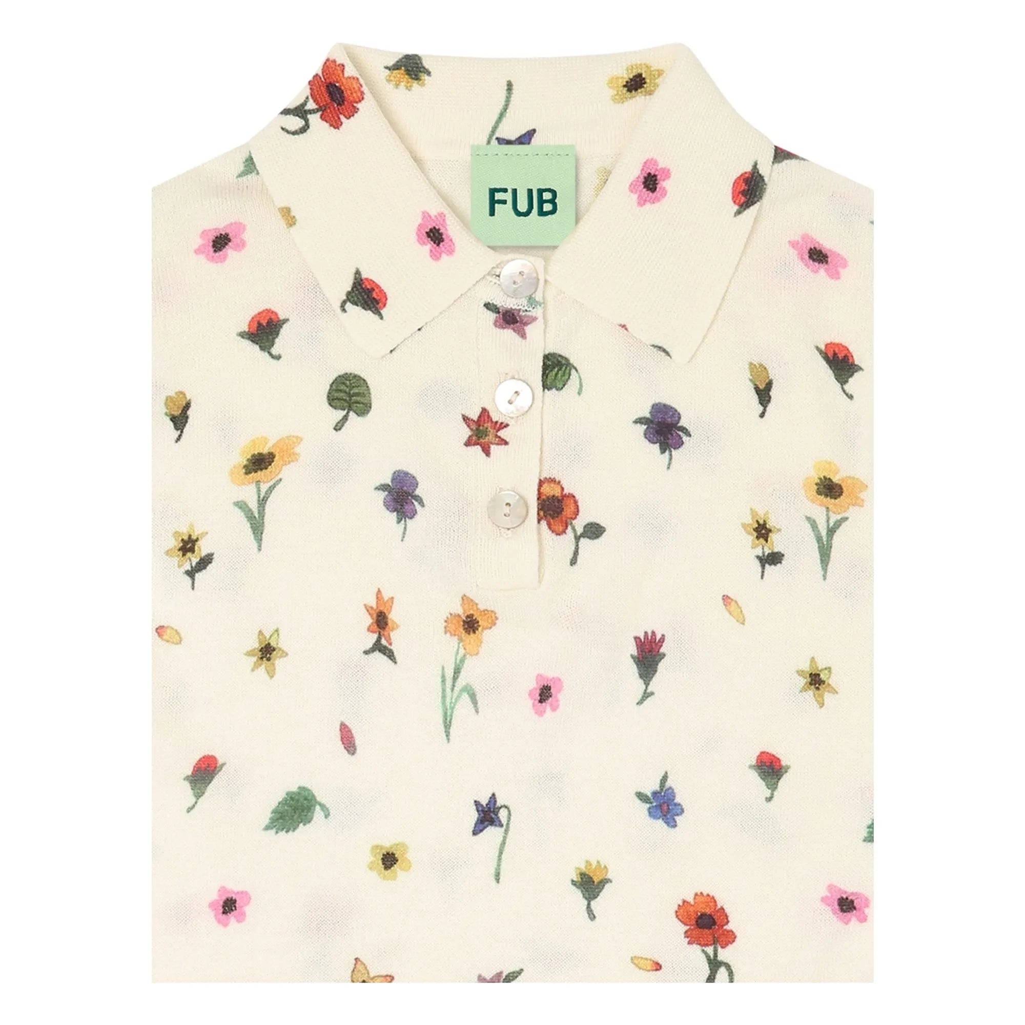 FUB - Floral Pattern Polo T-Shirt Extra Thin Mesh Organic Cotton | Ecru