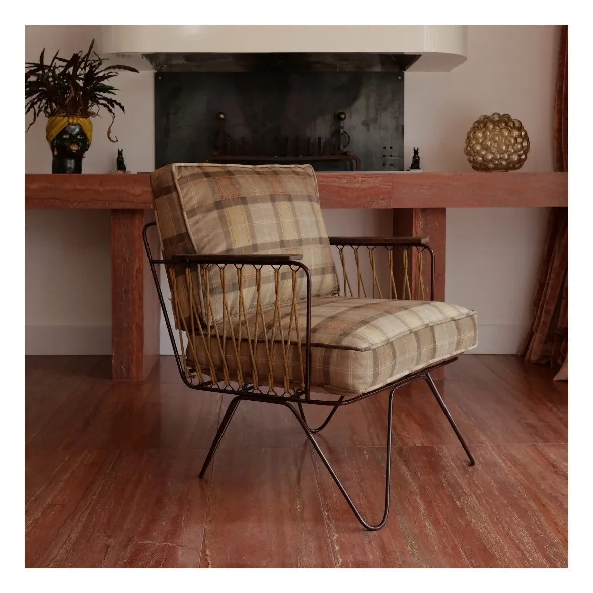 Honoré - Tartan Velvet Croisette Armchair | Caramel