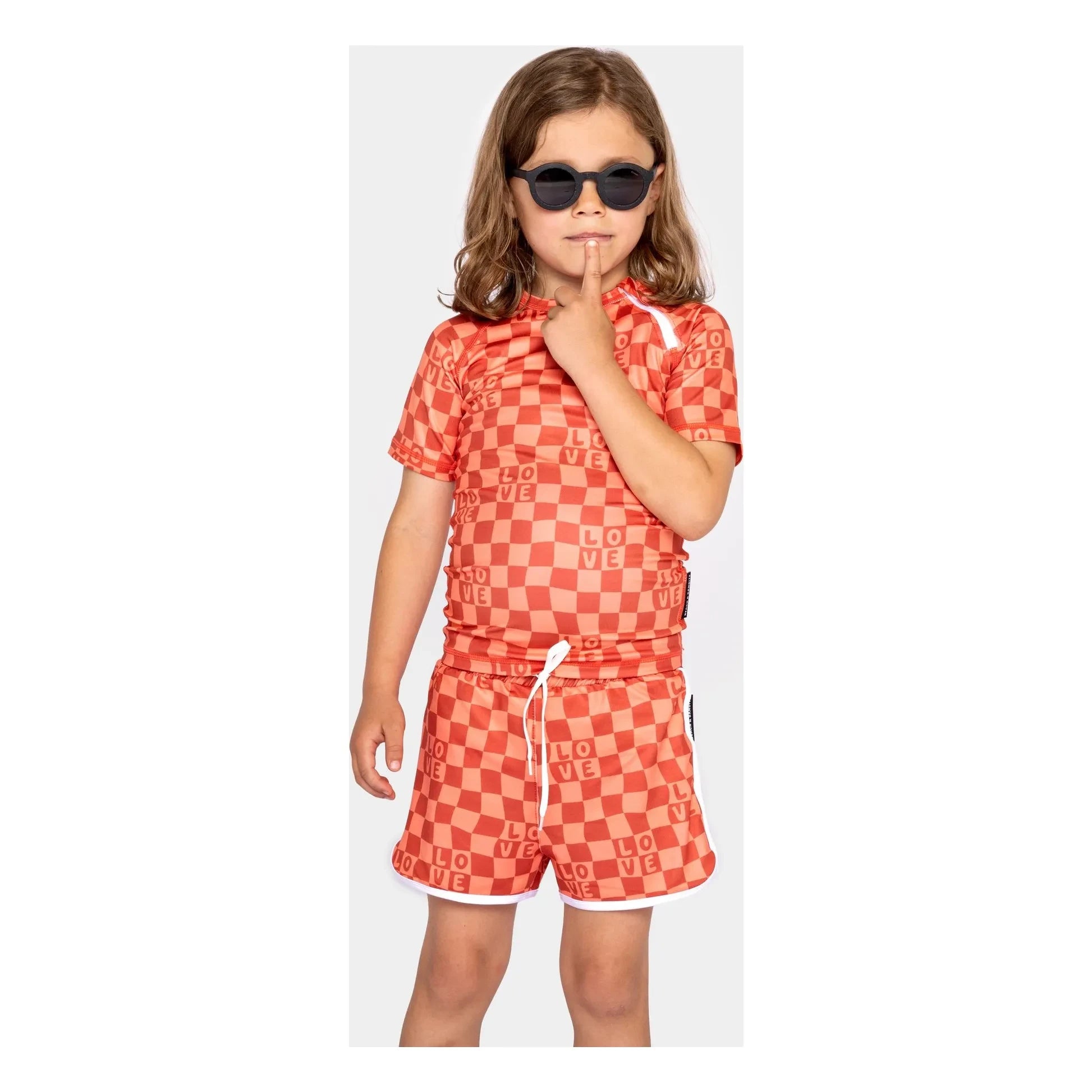 Beach & Bandits - Anti-UV Checkered Love T-shirt | Coral