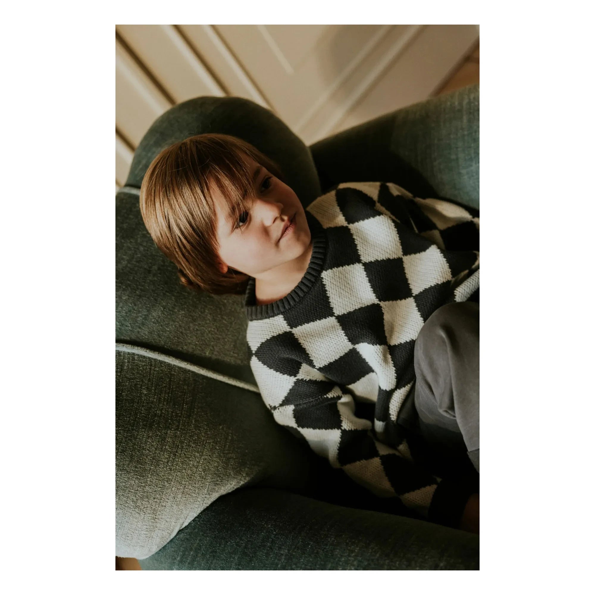 Yuki - Organic Cotton Checkered Sweater | Gray