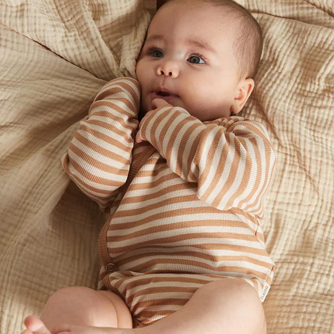 Claude & Co Trevi Clay Stripe Wrap Bodysuit - Clay-Bodysuits-Clay-0-3m | Natural Baby Shower