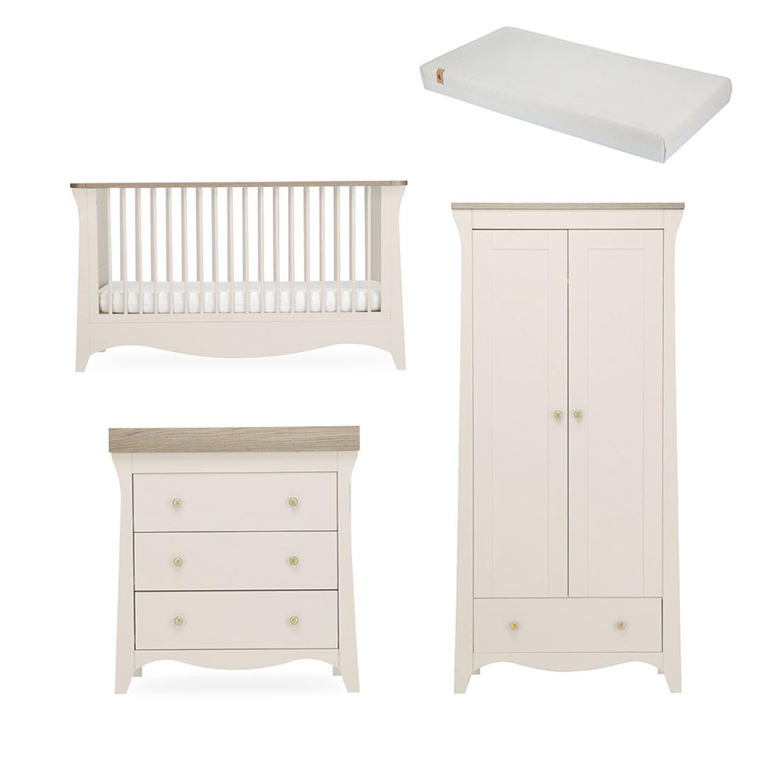 CuddleCo Clara 3 Piece Set Drawer Dresser Cot Bed + Wardrobe - Cashmere-Nursery Sets-Cashmere-Harmony Hypo Allergenic Bamboo Sprung Cot Bed Mattress | Natural Baby Shower