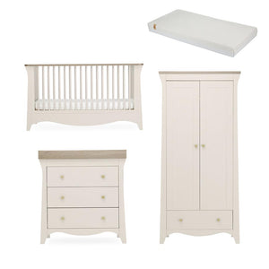 CuddleCo Clara 3 Piece Set Drawer Dresser Cot Bed + Wardrobe - Cashmere-Nursery Sets-Cashmere-Harmony Hypo Allergenic Bamboo Sprung Cot Bed Mattress | Natural Baby Shower