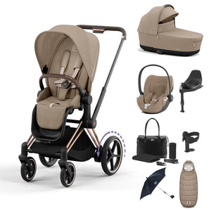 CYBEX e-Priam Ultimate Bundle-Travel Systems-Cozy Beige-Rose Gold | Natural Baby Shower