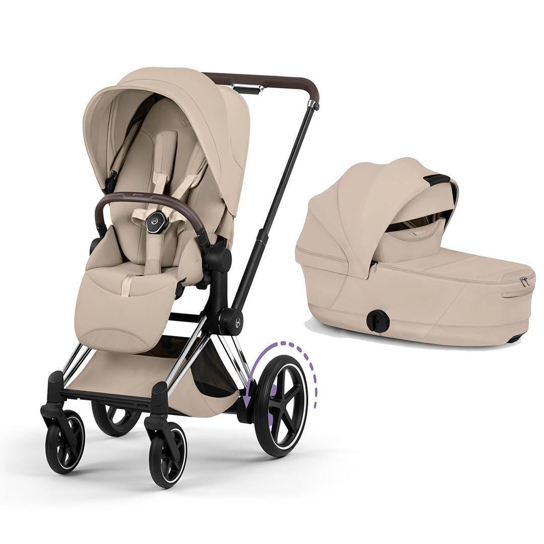 CYBEX e-Priam Style Single Pushchair-Strollers-Cozy Beige-Chrome Brown | Natural Baby Shower